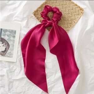 Solid Color Knotted Ribbon Hair Tie Scrunchies, DK Pink